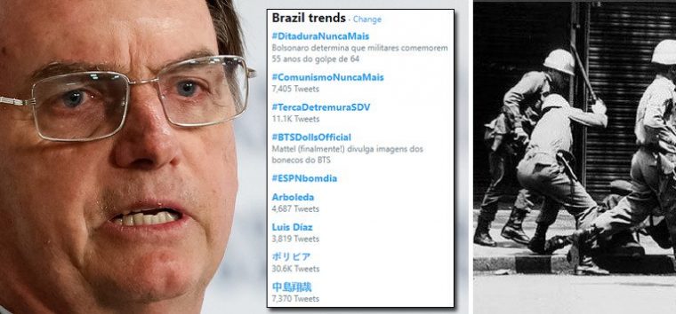  Brasil repudia Bolsonaro nas redes e “Ditadura nunca mais” bomba no Twitter