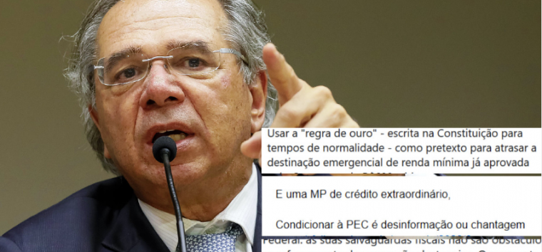  Guedes faz ‘chantagem’ para Congresso pagar renda emergencial. STF e TCU reagem