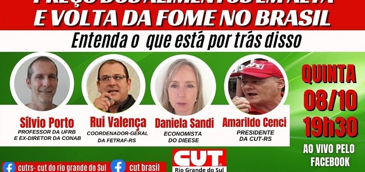  Live da CUT-RS debate o que está por trás da alta dos preços dos alimentos e da volta da fome