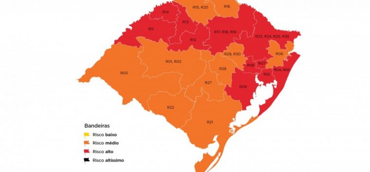  Níveis de hospitalização e internação em UTIs aumentam e 11 regiões ficam sob bandeira vermelha no RS